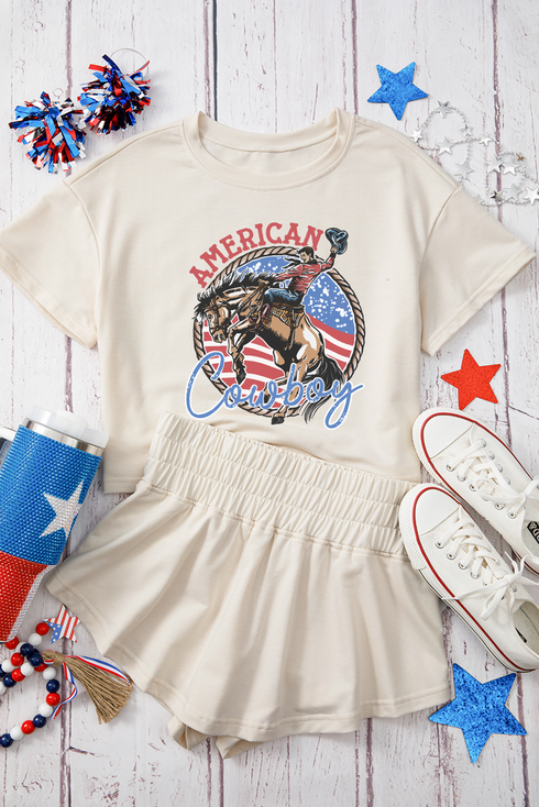 American Cowboy Letter Print Ruffle Skort Graphic Set