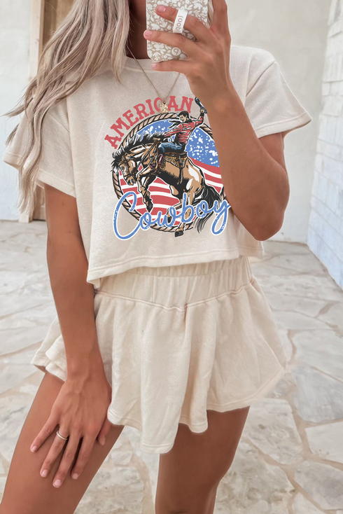 American Cowboy Letter Print Ruffle Skort Graphic Set