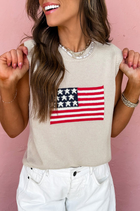 American Flag Graphic Sleeveless Knit Sweater Vest