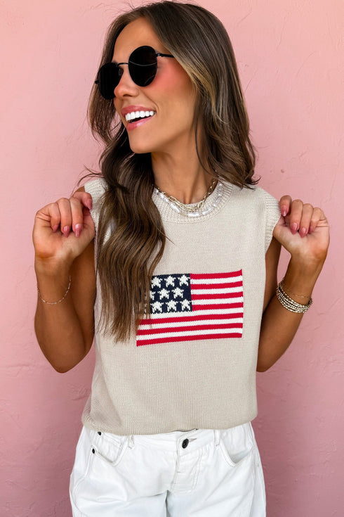 American Flag Graphic Sleeveless Knit Sweater Vest