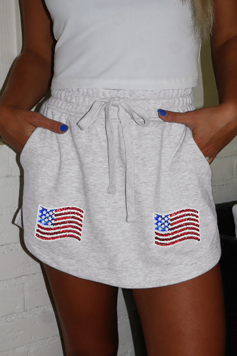 American Flag Patched Lace Up High Waist Graphic Pants