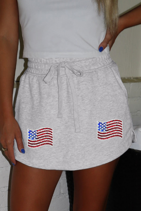 American Flag Patched Lace Up High Waist Graphic Pants