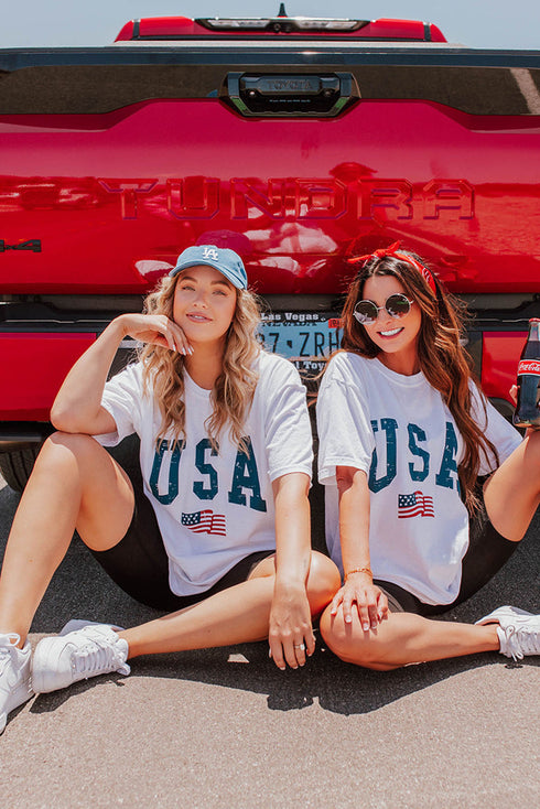 American Flag Print Oversized Short Sleeve Graphic Tee