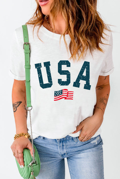 American Flag Print Oversized Short Sleeve Graphic Tee