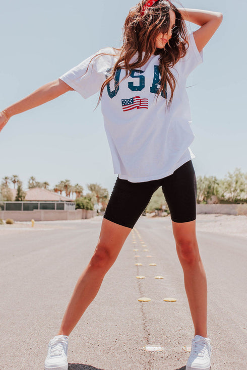 American Flag Print Oversized Short Sleeve Graphic Tee