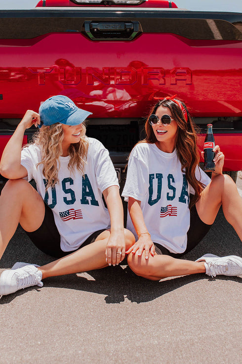 American Flag Print Oversized Short Sleeve Graphic Tee