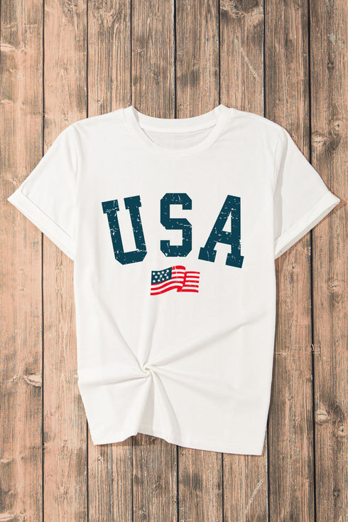 American Flag Print Oversized Short Sleeve Graphic Tee