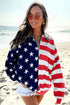 American Flag Star Stripe Zipped Collar Oversized Sweatshirt