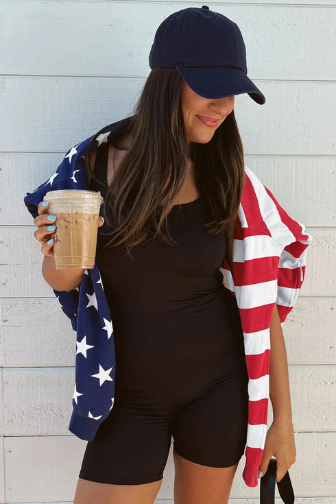 American Flag Star Stripe Zipped Collar Oversized Sweatshirt