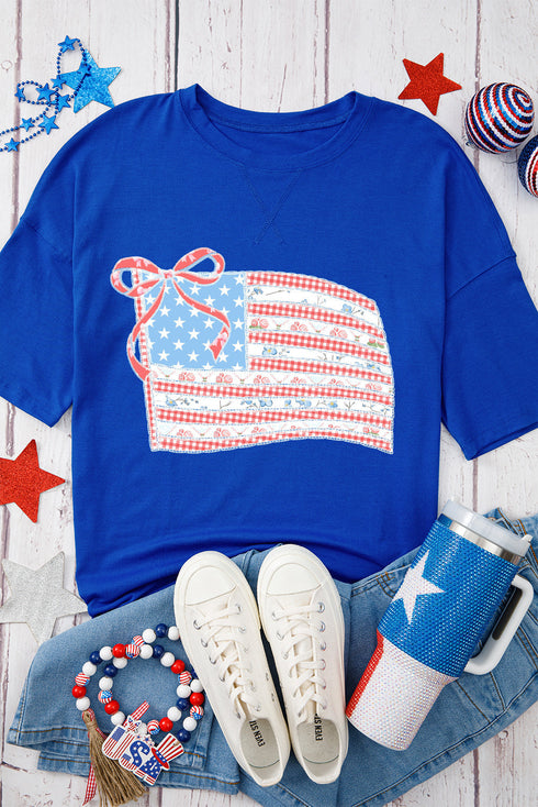 American Patchwork Flag Graphic Oversized Short Sleeve Tee