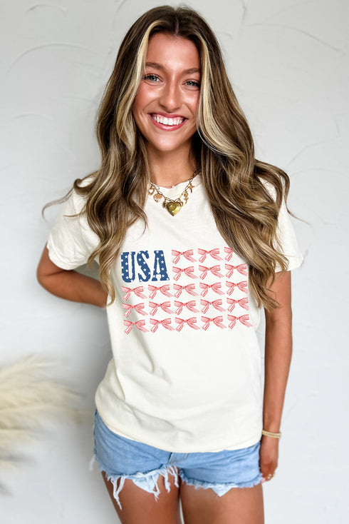 American Pride Bow Pattern USA Graphic Tee Shirt