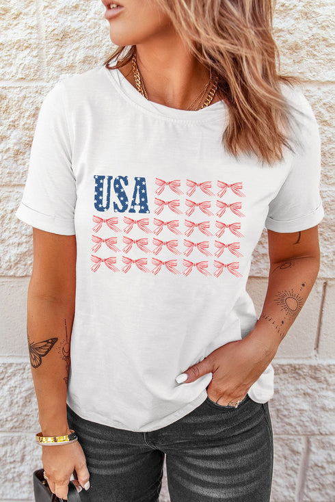 American Pride Bow Pattern USA Graphic Tee Shirt