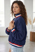 American Slogan Applique Embroidered High Neck Casual Sweatshirt