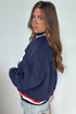 American Slogan Applique Embroidered High Neck Casual Sweatshirt