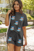 American Spirit Sequin Cowboy Boot Ribbed Knit Tee And Shorts Set