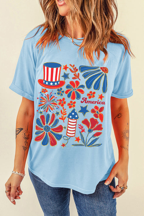 American Summerfest Retro Floral Fireworks Graphic T Shirt