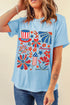 American Summerfest Retro Floral Fireworks Graphic T Shirt