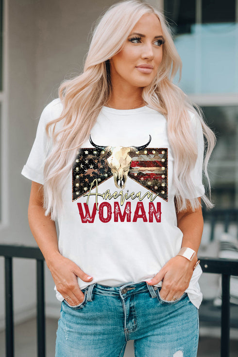 American Woman Bull Skull Graphic Short Sleeve Tee