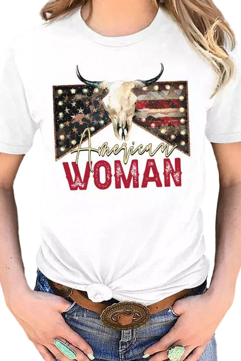 American Woman Bull Skull Graphic Short Sleeve Tee