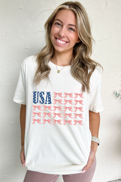 Americana Bow Graphic Round Neck Short Sleeve Tee