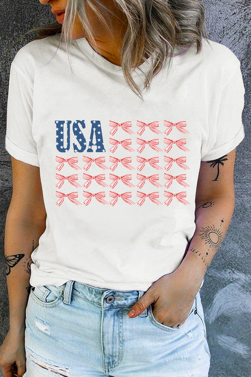 Americana Bow Graphic Round Neck Short Sleeve Tee