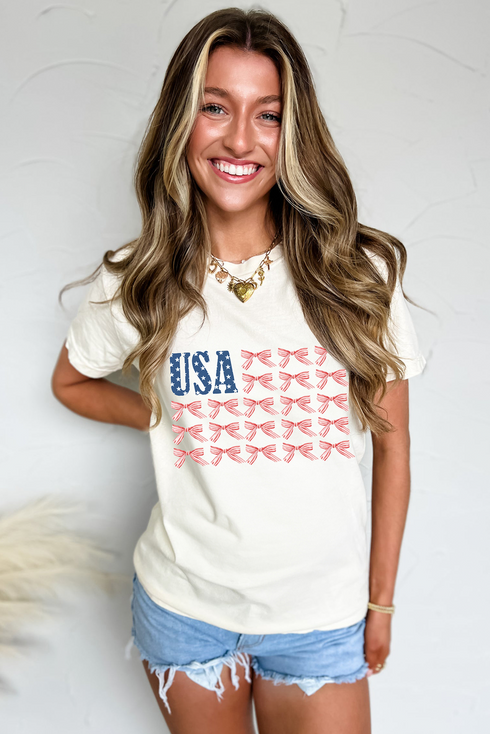 Americana Bow Graphic Round Neck Short Sleeve Tee