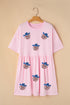 Americana Glam Sequin Patch Graphic Short Sleeve Shift Dress