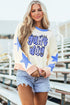 Americana Mixed Pattern Game Day Graphic Star Patch Sweatshirt