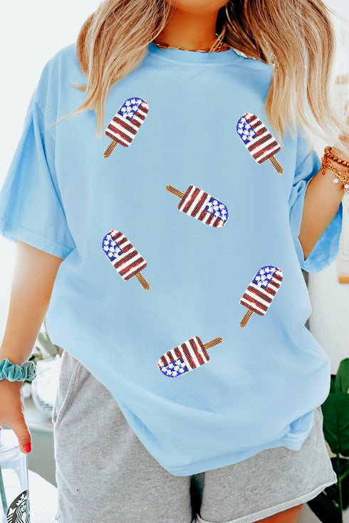 Americana Sequin Popsicle Novelty Short Sleeve Graphic Tee