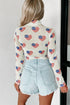 Americana Sheer Mesh Glitter Heart Print Long Sleeve Bodycon Bodysuit