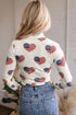 Americana Sheer Mesh Glitter Heart Print Long Sleeve Bodycon Bodysuit