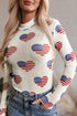 Americana Sheer Mesh Glitter Heart Print Long Sleeve Bodycon Bodysuit