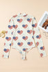 Americana Sheer Mesh Glitter Heart Print Long Sleeve Bodycon Bodysuit