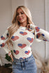 Americana Sheer Mesh Glitter Heart Print Long Sleeve Bodycon Bodysuit