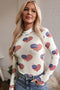 Americana Sheer Mesh Glitter Heart Print Long Sleeve Bodycon Bodysuit