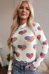 Americana Sheer Mesh Glitter Heart Print Long Sleeve Bodycon Bodysuit