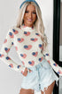 Americana Sheer Mesh Glitter Heart Print Long Sleeve Bodycon Bodysuit