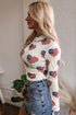 Americana Sheer Mesh Glitter Heart Print Long Sleeve Bodycon Bodysuit