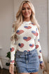 Americana Sheer Mesh Glitter Heart Print Long Sleeve Bodycon Bodysuit