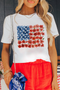 Americana Star Floral Flag Graphic Crewneck Patriotic Spirit Tee Top