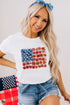 Americana Star Floral Flag Graphic Crewneck Patriotic Spirit Tee Top