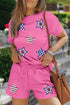 Americana Star Sequin Textured Short Sleeve Top Shorts Outfit