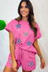 Americana Star Sequin Textured Short Sleeve Top Shorts Outfit