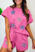 Americana Star Sequin Textured Short Sleeve Top Shorts Outfit
