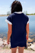 Americana Striped Zip Up Collared T Shirt Mini Dress