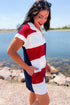 Americana Striped Zip Up Collared T Shirt Mini Dress