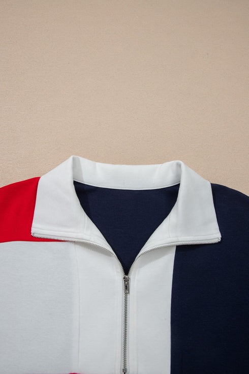 Americana Striped Zip Up Collared T Shirt Mini Dress