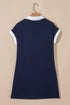 Americana Striped Zip Up Collared T Shirt Mini Dress