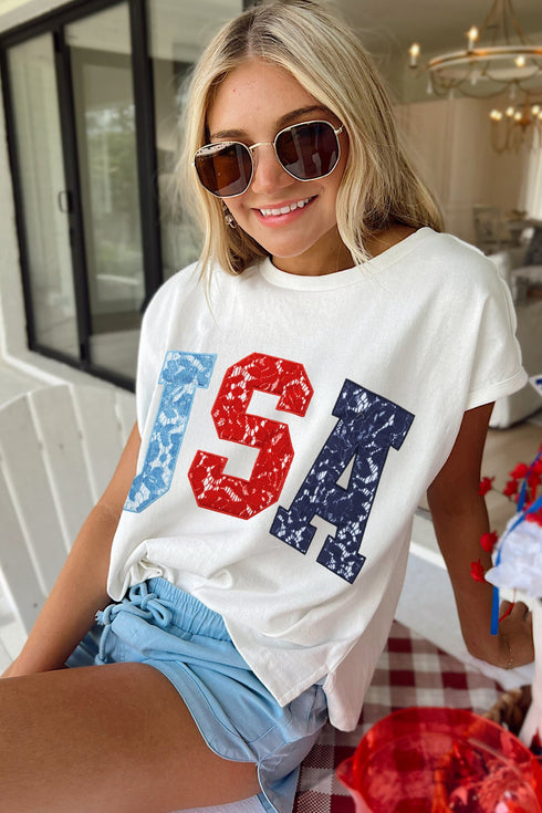 Americana USA Letter Print Dolman Sleeve Tee