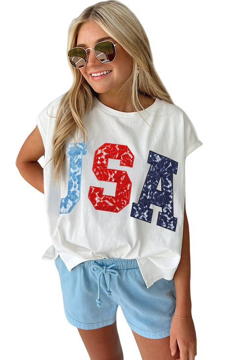 Americana USA Letter Print Dolman Sleeve Tee